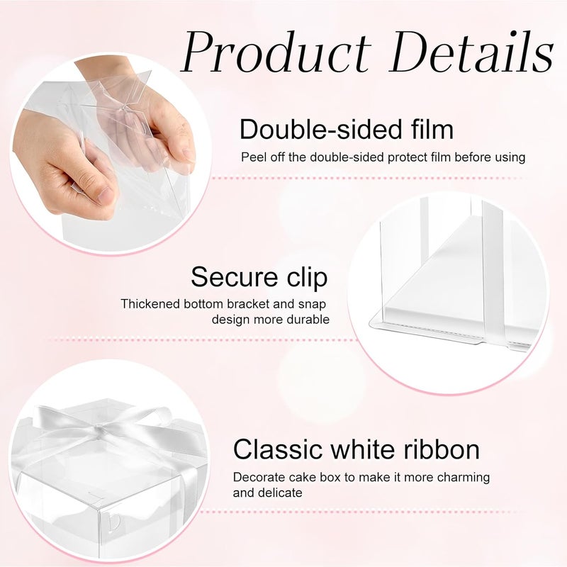 Ocmoiy 8x8x9Inch Clear Cake Box, 5 Pcs Cake Boxes with Ribbon Suitable for Packaging 6 Inch Cake, Disposable Cake Holder Carrier for Wedding, Birthday, Party - Image 3